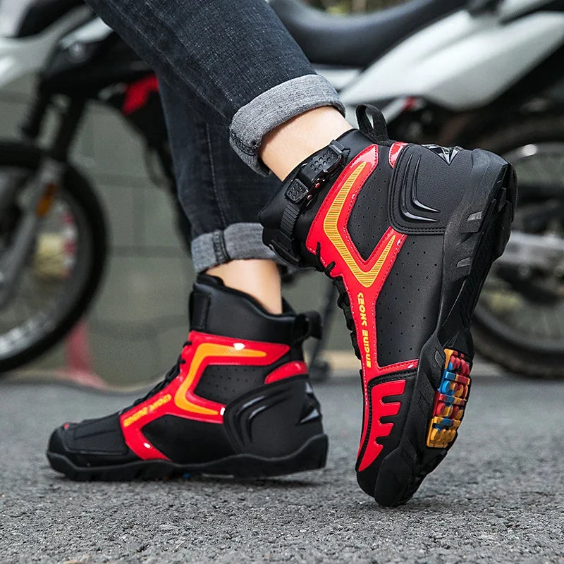 Men Leather Motos Breathable Anti Slip Wear-resistant Riders Boots Motorbike Racing Ankle Length Shoes 2024 New Motorcycle Boots