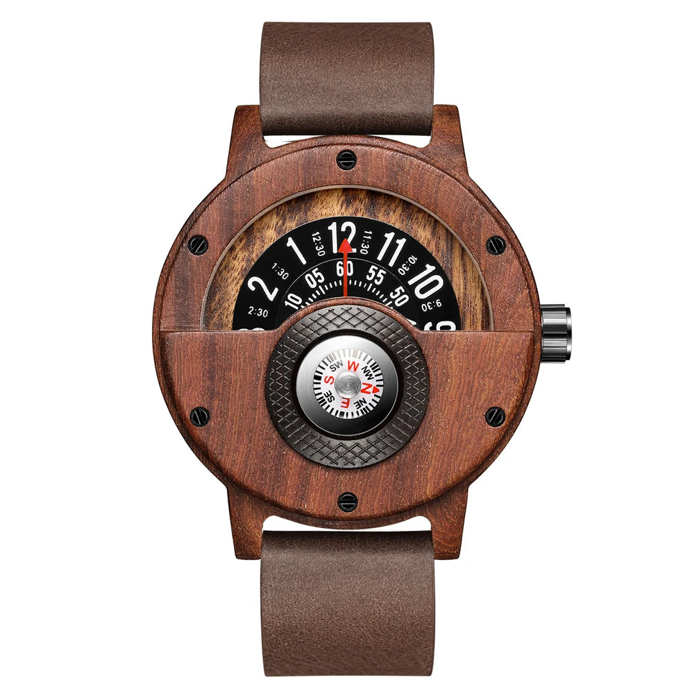 Fashion Wood Watch Men Turntable Compass Man Watch Vintage Wooden Watches Men's Male Wristwatch Clock Luxury relógio masculino