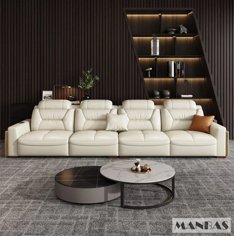 Linlamlim Modern Genuine Leather Sectional Sofa Set with Chaise Lounge– Upholstered Modular Couch with USB and Bluetooth Speaker