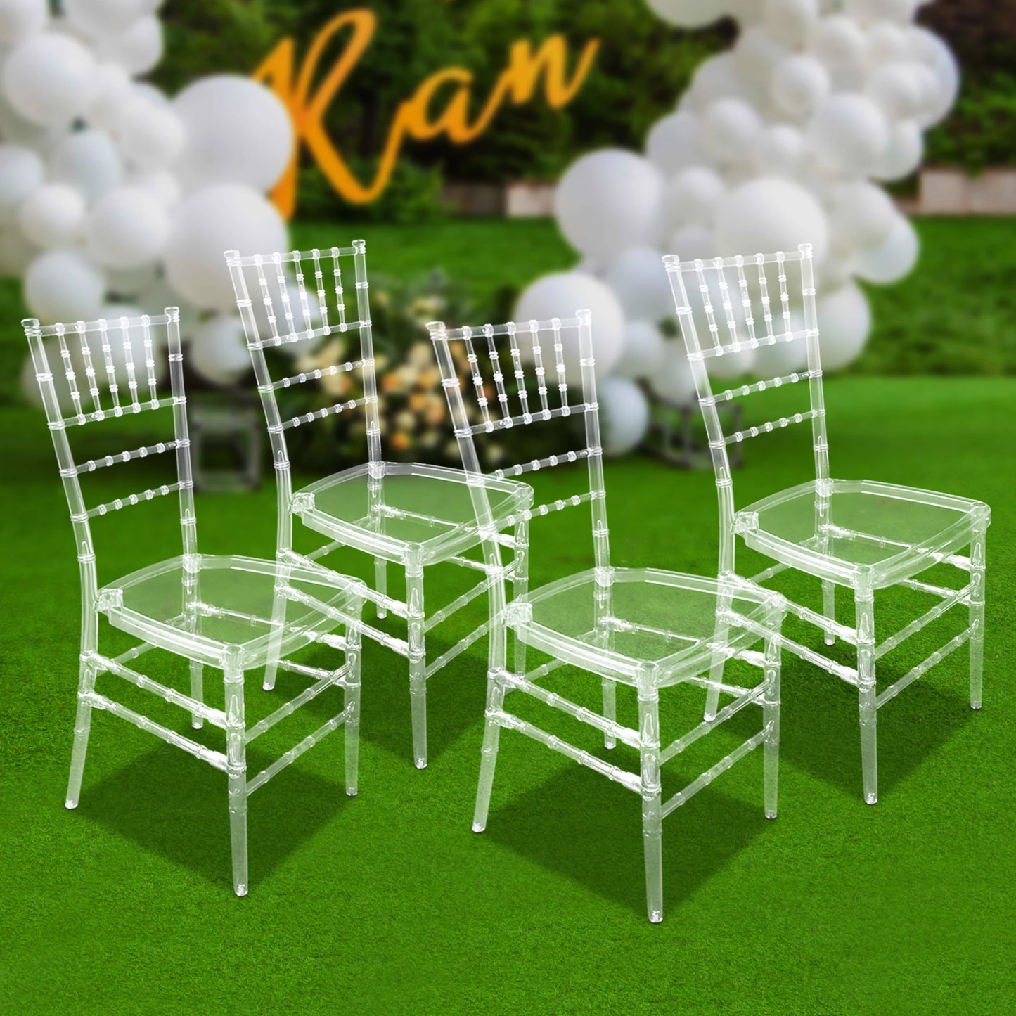 PC Stacking Chairs, 4-piece set Clear Dining Chairs, Elegant Party Event Wedding Chairs 89cm suitable for banquet halls