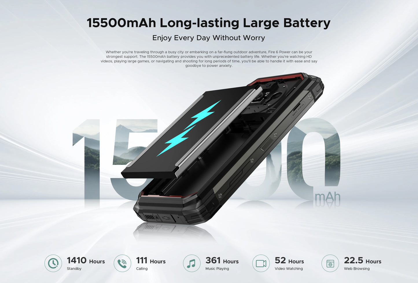 DOOGEE Fire 6 Power Rugged Smartphone 6.56" IPS Screen 15500mAh Battery Unisoc T606 8GB+256GB 50MP Camera Android 14 NFC