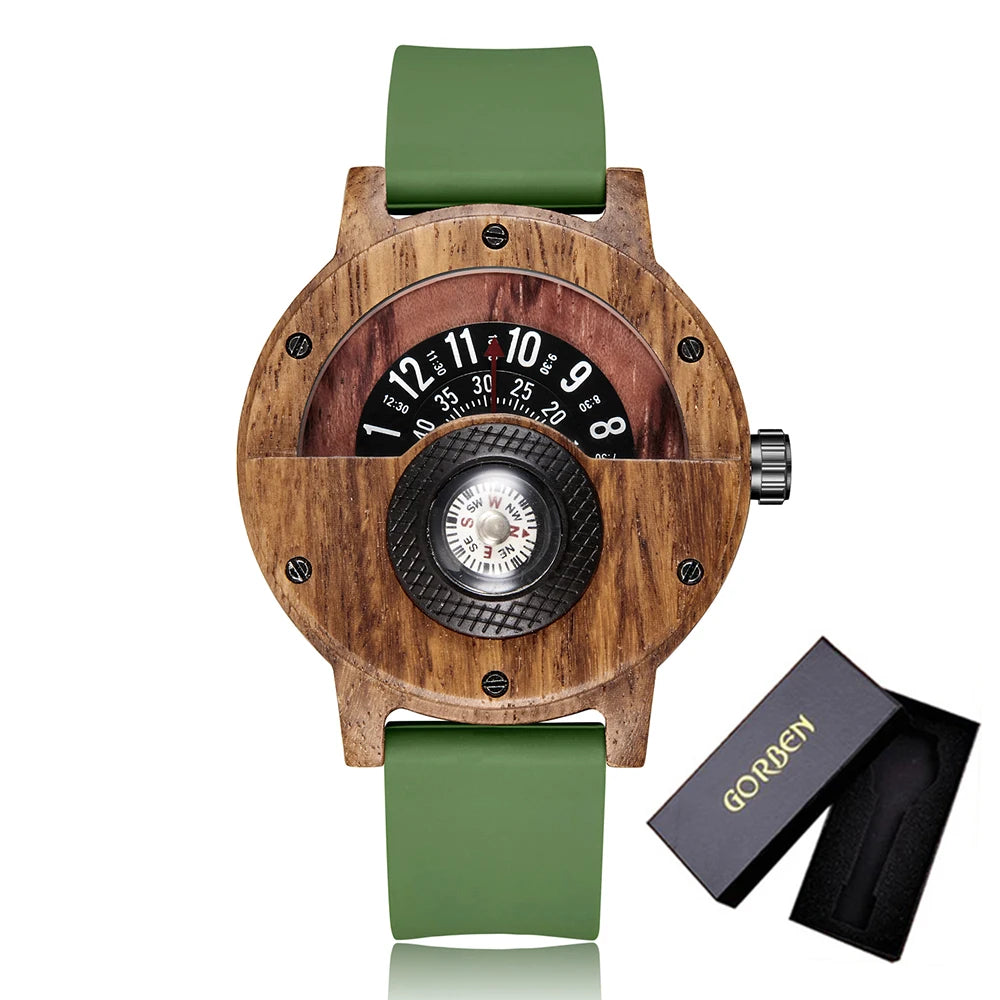 Fashion Wood Watch Men Turntable Compass Man Watch Vintage Wooden Watches Men's Male Wristwatch Clock Luxury relógio masculino