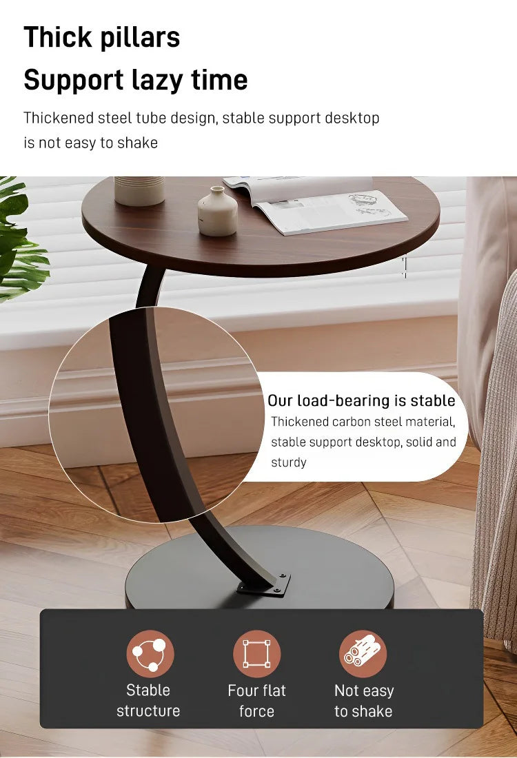 Light luxury round bedside coffee table home simple movable sofa side table for small apartments