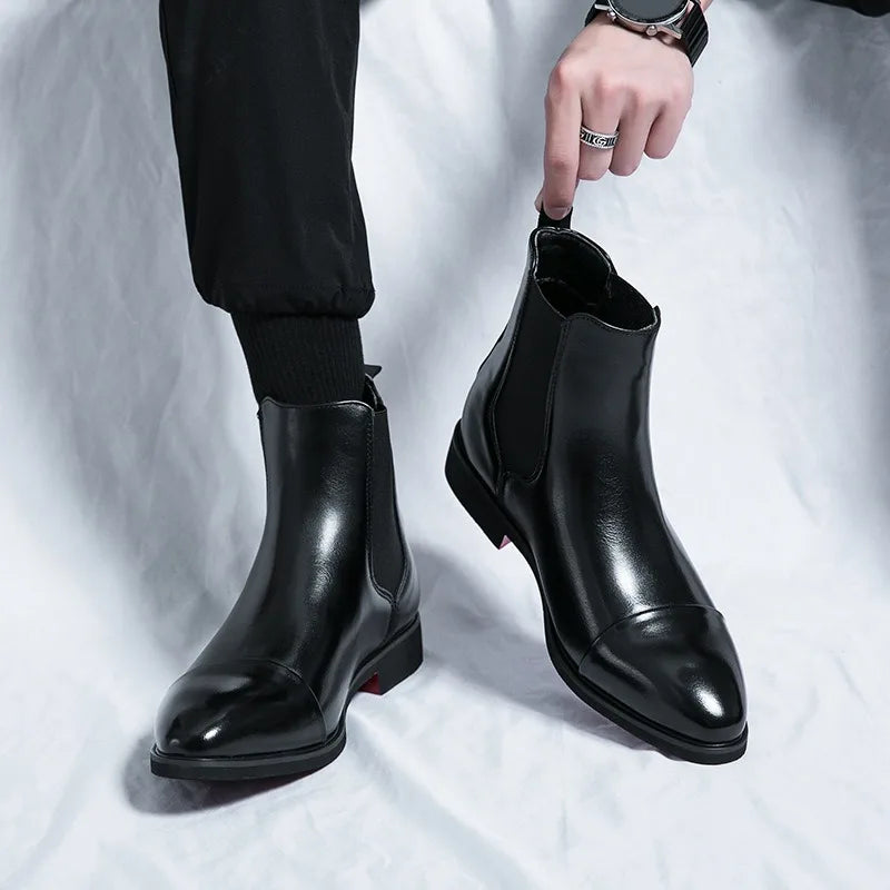 Luxury Brand Men Chelsea Boots Fashion Pointed Toe High Top Leather Boots Business Dress Boots for Men 2025New Casual Ankle Boot