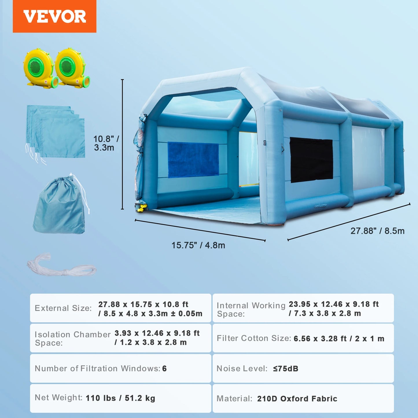 SucceBuy Inflatable Paint Booth with Blowers Inflatable Spray Booth Powerful Spray BoothCar Paint Tent Air Filter System
