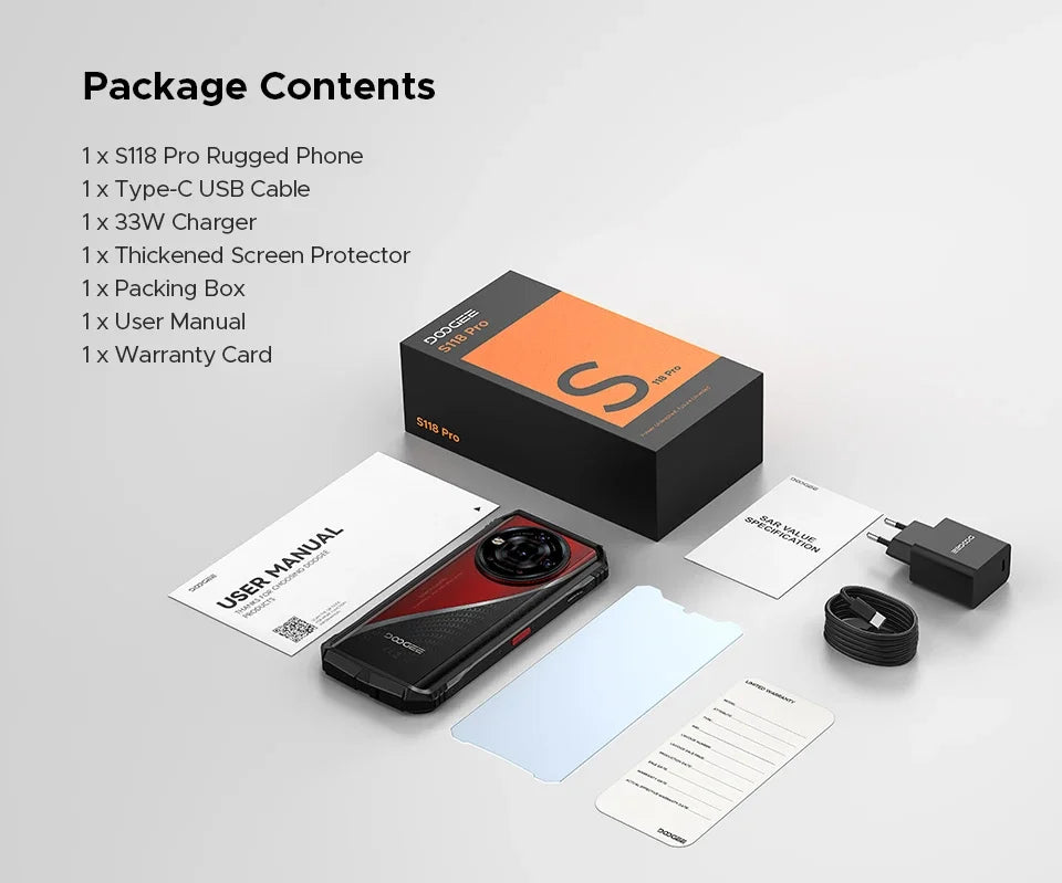 Global Version DOOGEE S118 Pro Rugged Phone 8GB 512GB 108MP AI Main Camera 6.6'' FHD 120Hz 10800mAh Battery Android 14 NFC