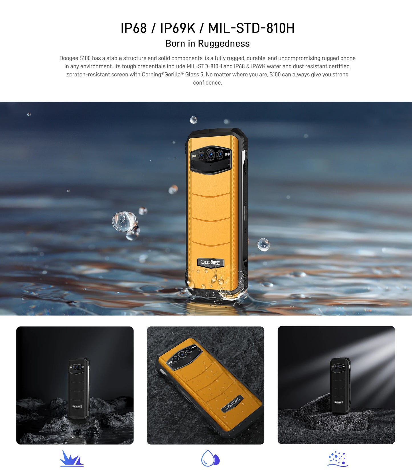 DOOGEE S100 12GB 256GB Flagship Smartphone 10800mAh 66W Fast Charge 108MP Rugged Mobile Phone 6nm Octa Core Android 12 Cellphone