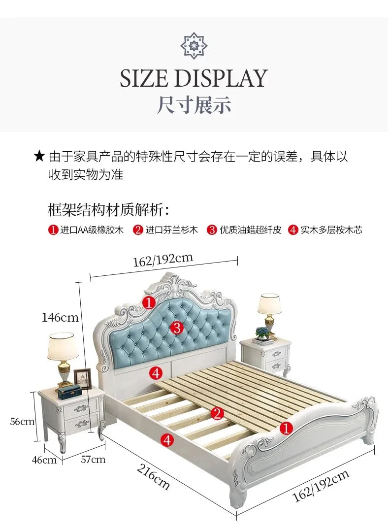 Princess Wood Frame Bed Modern Platform Designer Wooden Full Set Bed Double Headboards Luxury Camas De Dormitorio Home Furniture
