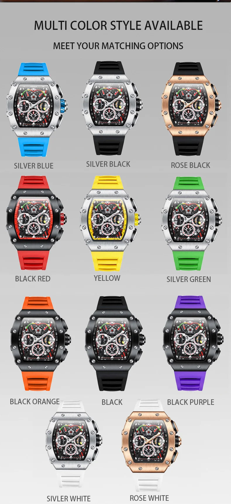 New Luxury Men Watch ONOLA Fashion Fully Automatic Mechanical Watches Man Unique Design Waterproof Tape Watch Wristwatch