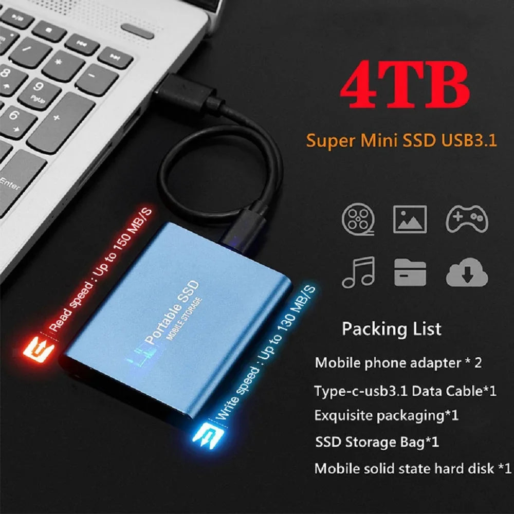 Original 128TB Portable SSD External Hard Drive High Speed 8TB Solid Disks Large Capacity Storage Device for Laptop Desktop MAC