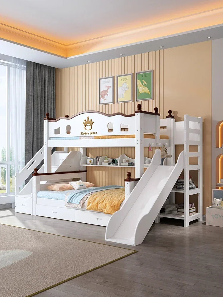 Solid wood bunk bed bunk high and low mother and child upper and lower bed small apartment crown children's slide sibling