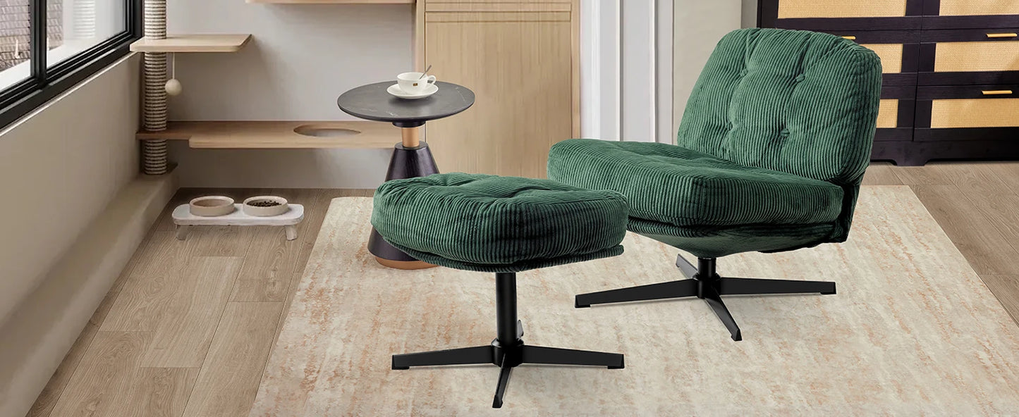 Redlife Modern Foldable Accent Chair 360° Swivel Tufted Lazy Chair Upholstered Lounge Chair w/ Thickened Cushion for Living Room