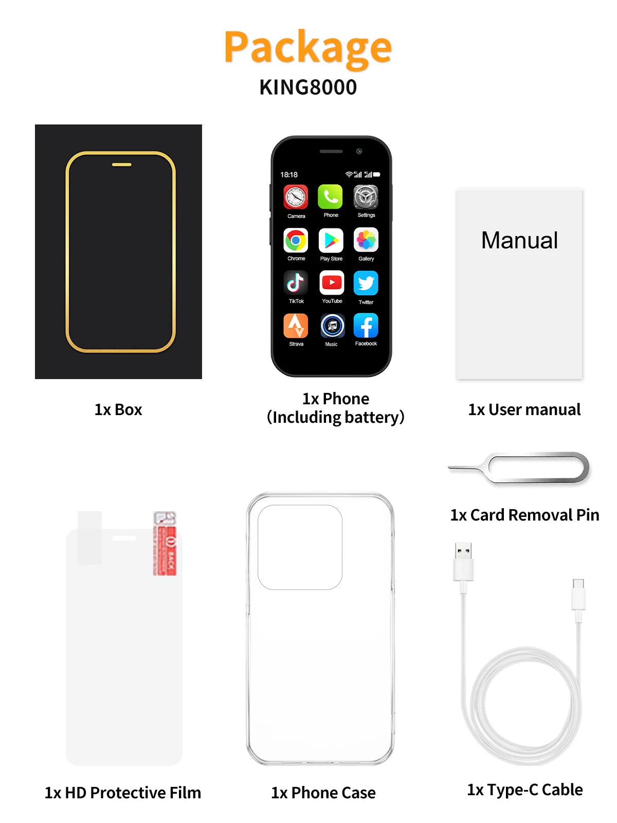 SERVO KING8000 4G Cellular Network Mini Smartphone Android 10.0 2GB+16GB 3" Display 5MP Camera Dual SIM With Play Store WhatsAPP