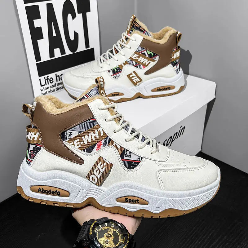 Mens Luxury Sneakers 2024 Winter Warm Platform Boots Mens Stylish Plus Velvet Designer Shoes Comfortable High Top Sports Boots