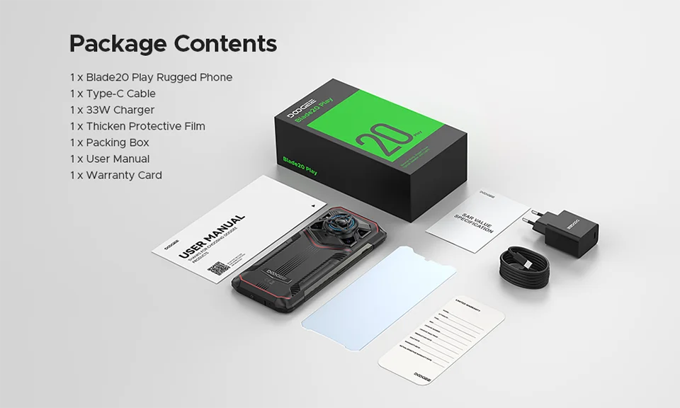 Global Version DOOGEE Blade20 Play 5G Rugged Phone 6.6” HD+ 90Hz 8GB 256GB 10300mAh Battery 50MP Camera Android 15 Mobile phone