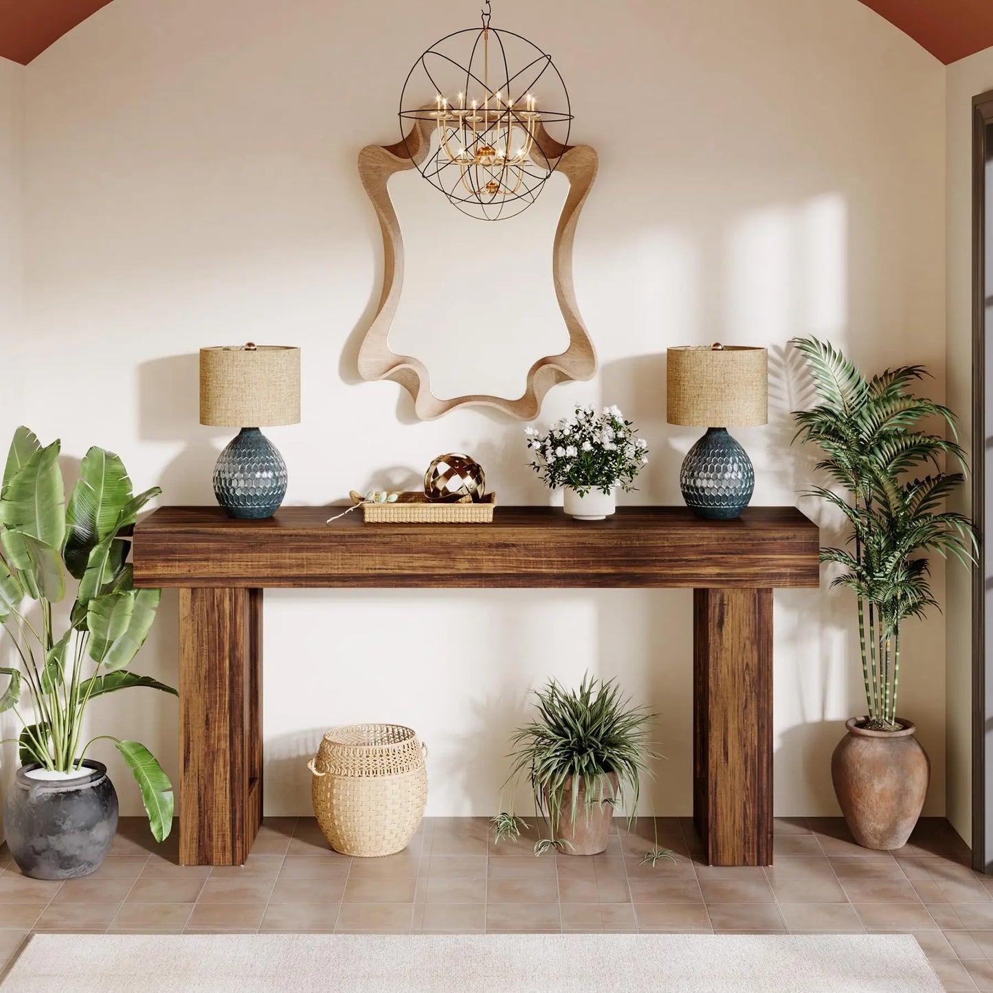 Tribesigns 63-Inch Long Console Table, Farmhouse Wooden Sofa Table Behind The Couch, Narrow Entryway Table for Entrance, Hallway