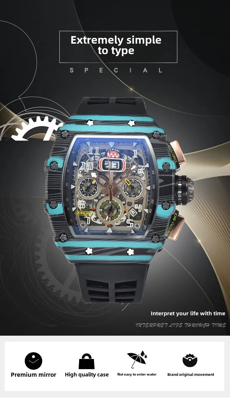 New generation sports hollow design business watch modern sports machinery wind quartz small three-disc craft watch