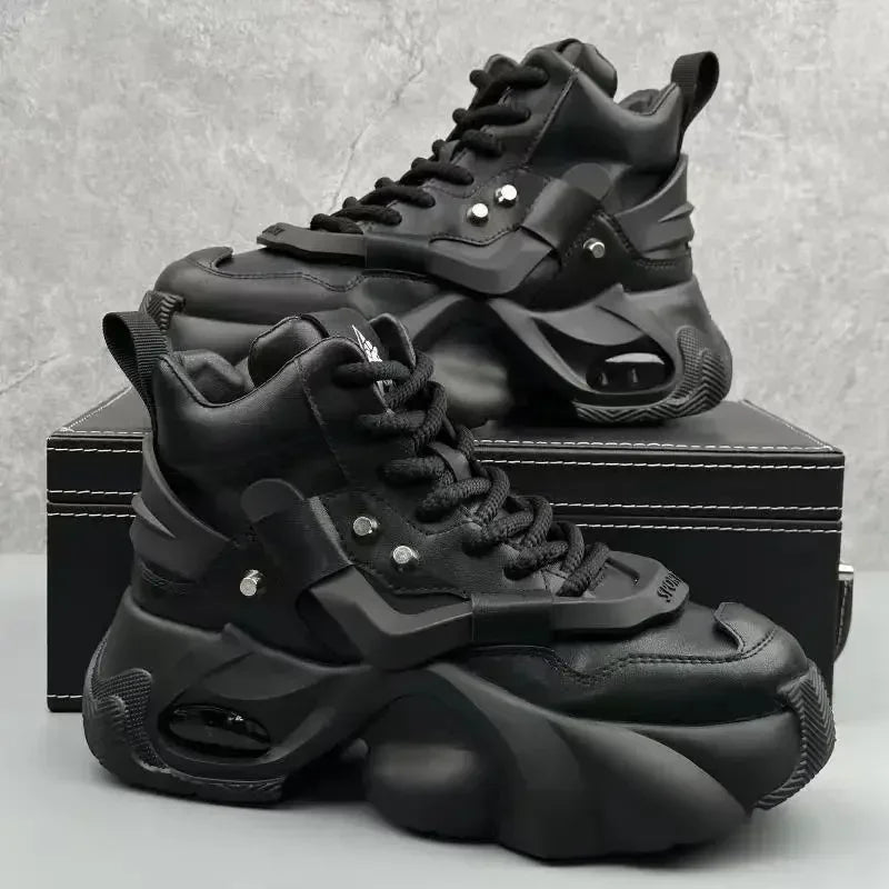 Men's Boots High Top New Trend Wear-resistant Synthetic Leather Boots Casual Lace Up Height Increasing Fashion Boots 2025