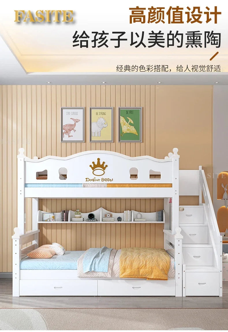 Solid wood bunk bed bunk high and low mother and child upper and lower bed small apartment crown children's slide sibling
