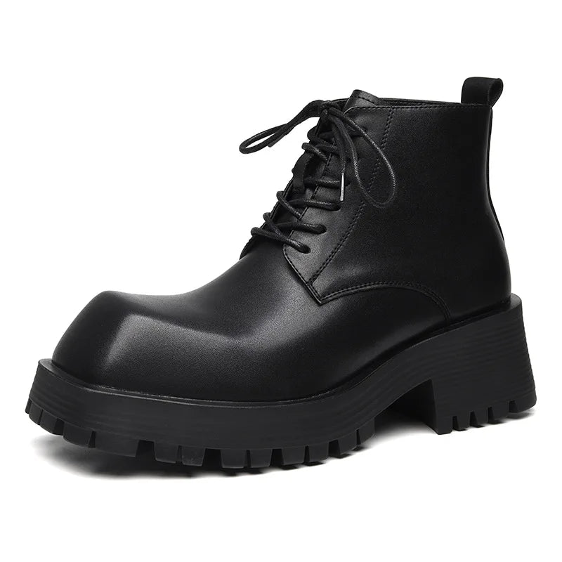 British Vintage Men Leather Shoes Square Toe Lace-up Dress Ankle Boots Autumn Winter Tooling Motorcycle Boots Business Men Shoe