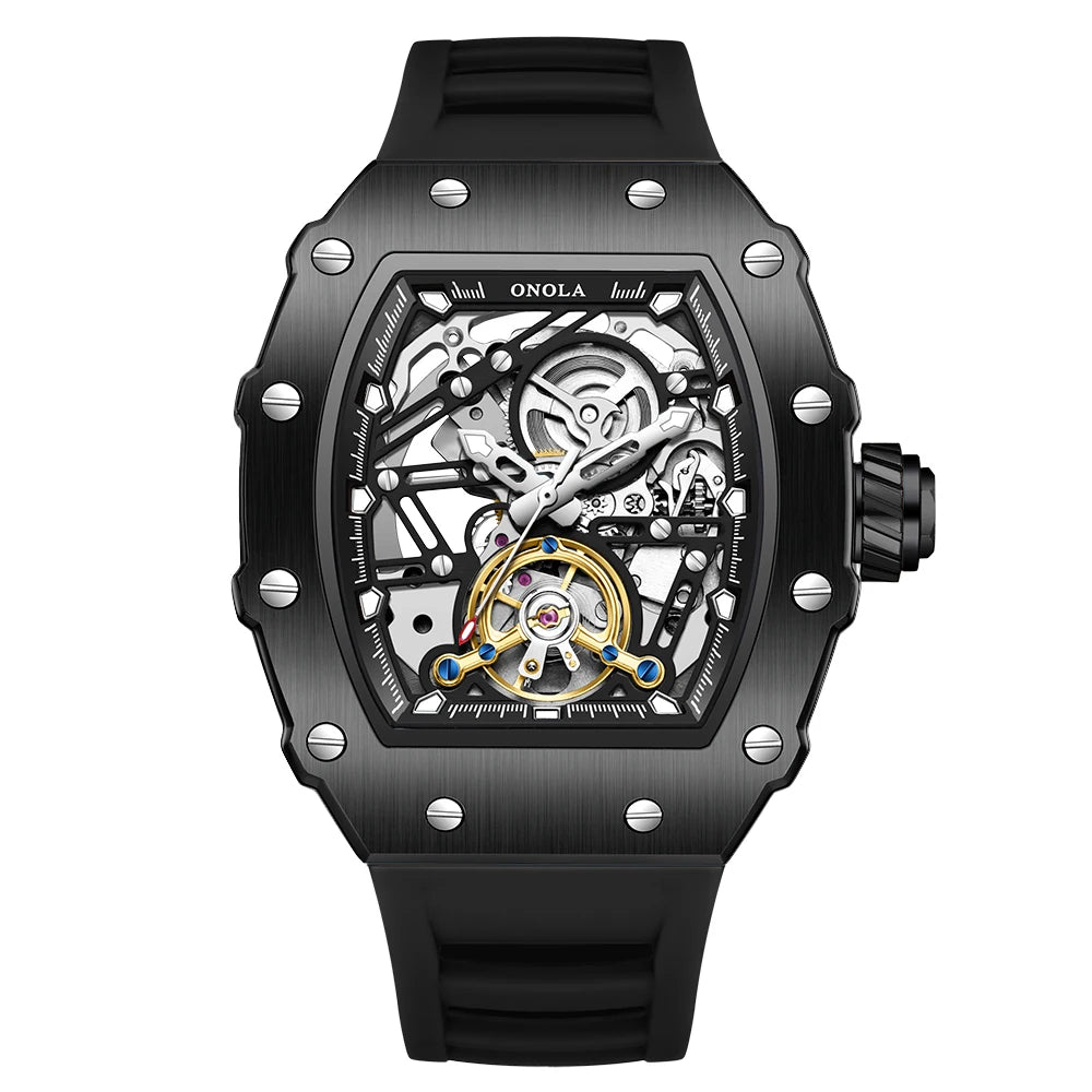 ONOLA 3854 Tonneau Original Automatic Watch for Men Silicone Super Wristwatch Sport Mechanical Clock montres hommes