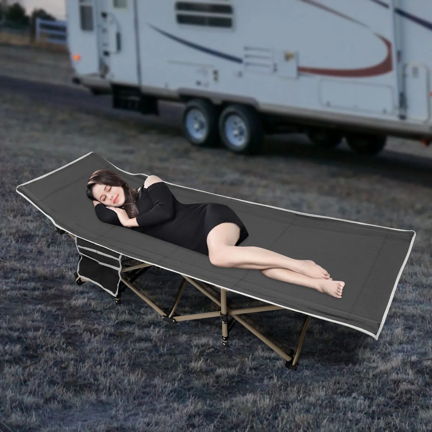 Camping Cots, High-Strength Carbon Steel, 1200D Oxford Cloth, Elevated 15" Bed (7528in), Comfortable and Breathable, Easy