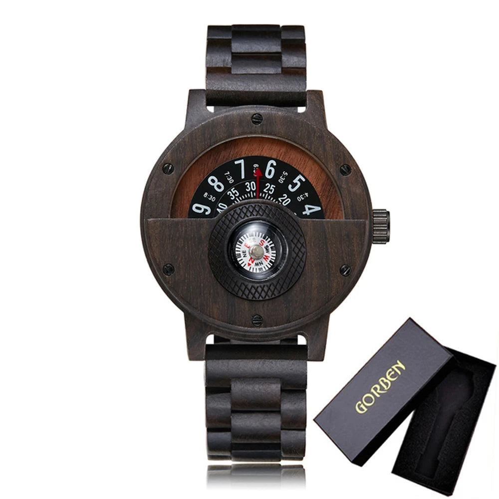 Fashion Wood Watch Men Turntable Compass Man Watch Vintage Wooden Watches Men's Male Wristwatch Clock Luxury relógio masculino