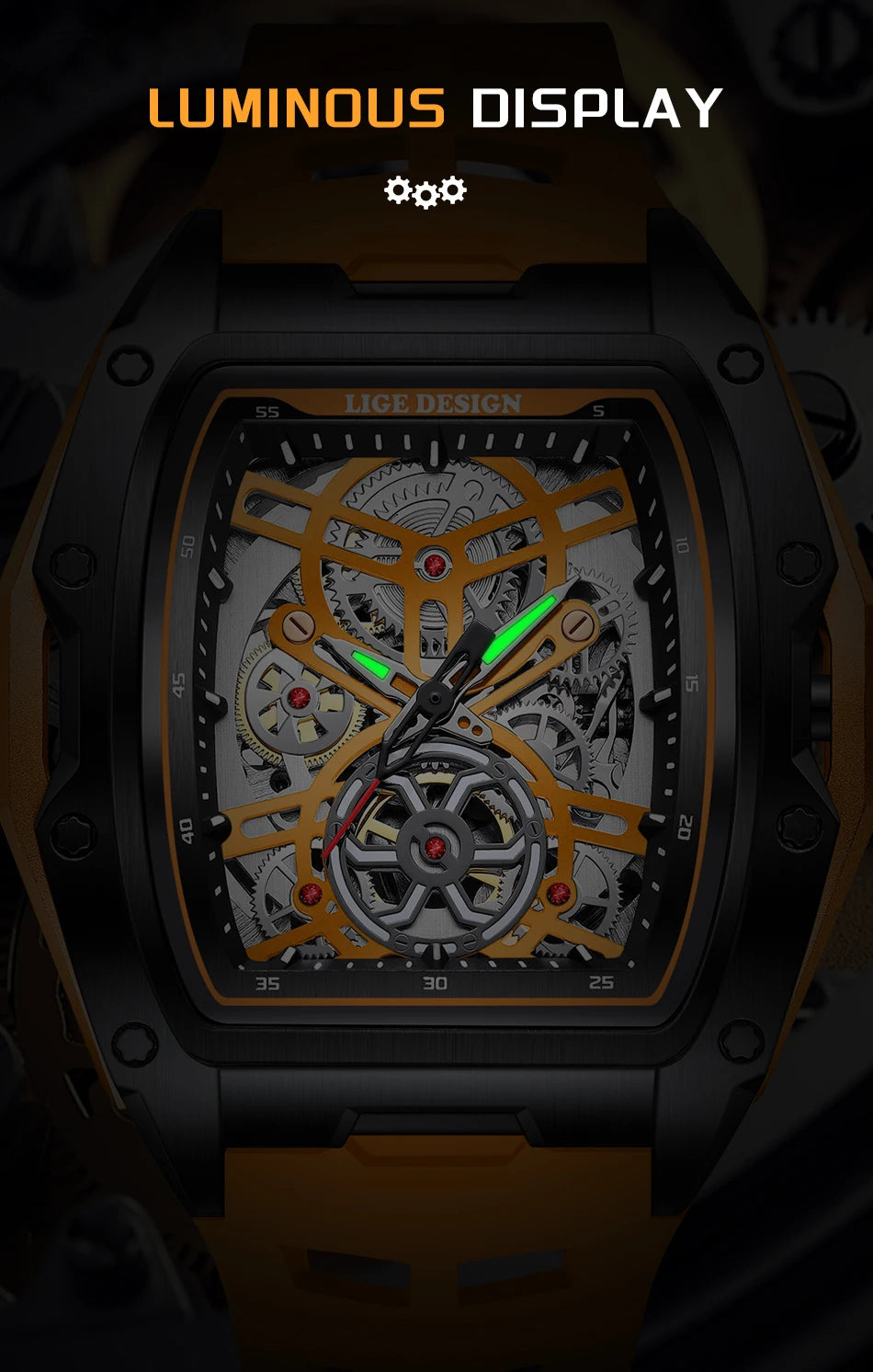 LIGE New Watches Mens Skeleton Mechanical Automatic Watch Top Brand Luxury Luminous 30M Waterproof Watch For Men reloj hombre