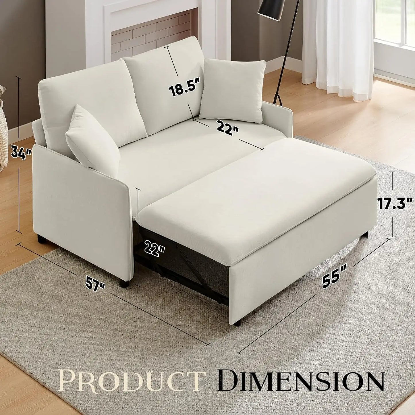 55“ Sofa Bed, 2 in 1 Sleeper Sofa with Detachable Chenille Cover, Easy to Assemble, Recliner Lounge, Comfy Futon