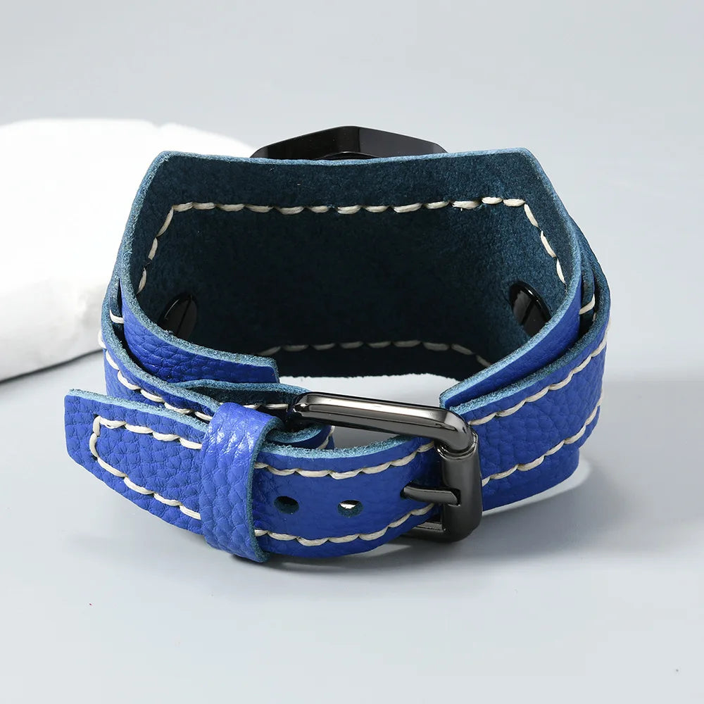 Punk Vintage Men's Multi Layer Hand Stitched Cowhide Leather Strap Large Dial Watch