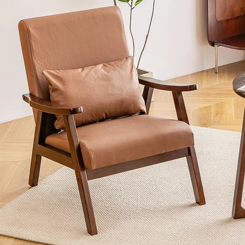 Single Sofa Chair, Boutique Hotel Guestroom Seat, Balcony Solid Wood Lounge Chair, Leisure Chair for Cozy Spaces