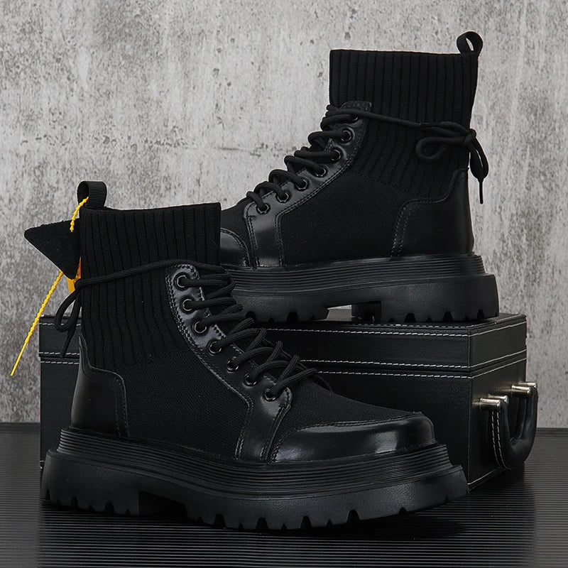 Street Style Thick Sole Man Fashion Sock Boots for Men Breathable Height Increased High Top Male Platform Boots Green Black