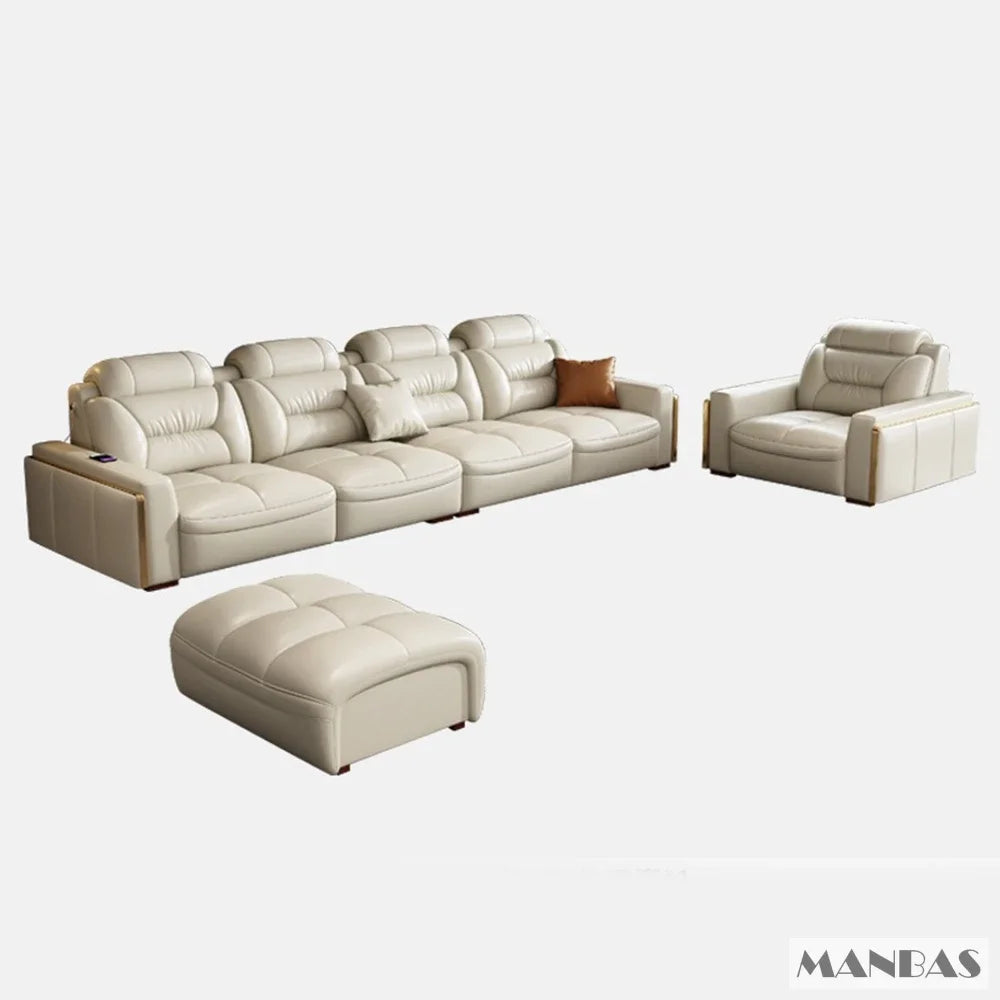 Linlamlim Modern Genuine Leather Sectional Sofa Set with Chaise Lounge– Upholstered Modular Couch with USB and Bluetooth Speaker