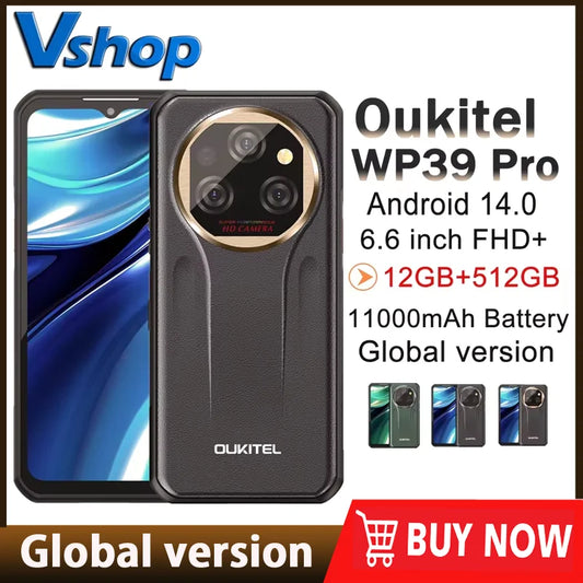 Oukitel WP39 Pro 5G Rugged Phone 12GB+512GB 6.6" 2.4K Screen Android 14 MediaTek Dimensity 6300+ 11000mAh Battery NFC Smartphone