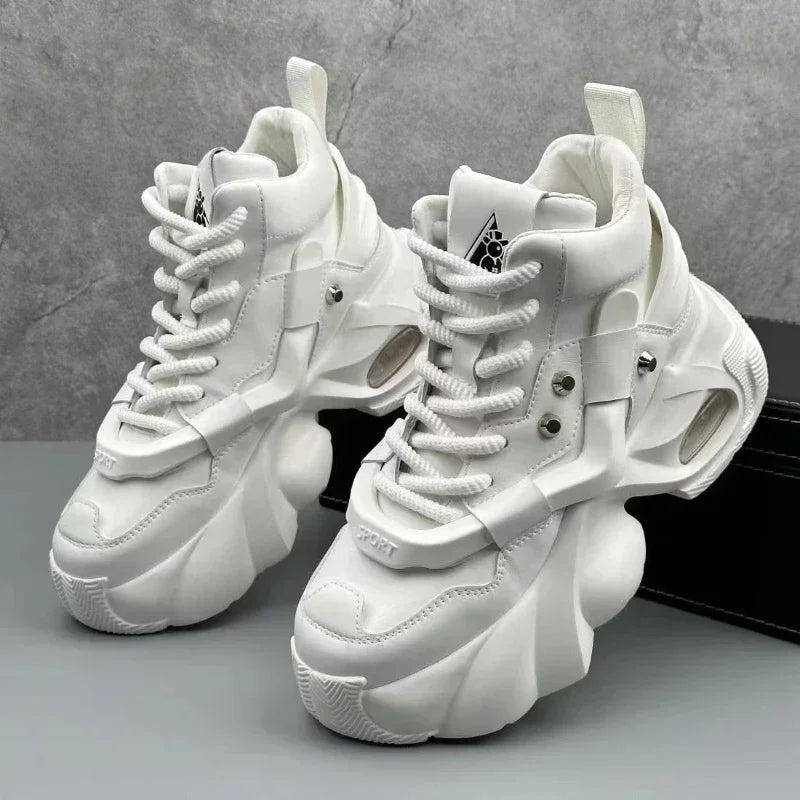 Men's Boots High Top New Trend Wear-resistant Synthetic Leather Boots Casual Lace Up Height Increasing Fashion Boots 2025