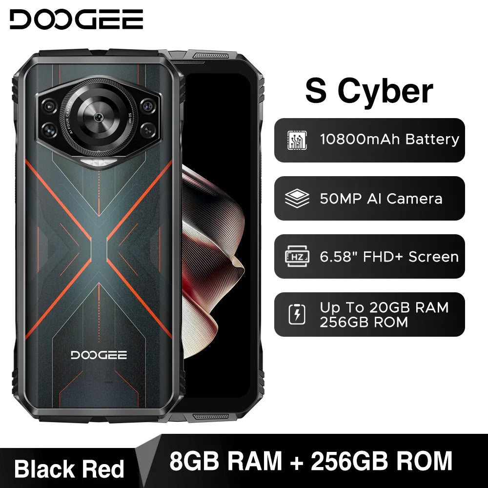 DOOGEE S Cyber Rugged Phone 6.58" 90Hz IPS Screen 10800mAh Large Battery 8GB+256GB 50MP AI Main Camera Android 14