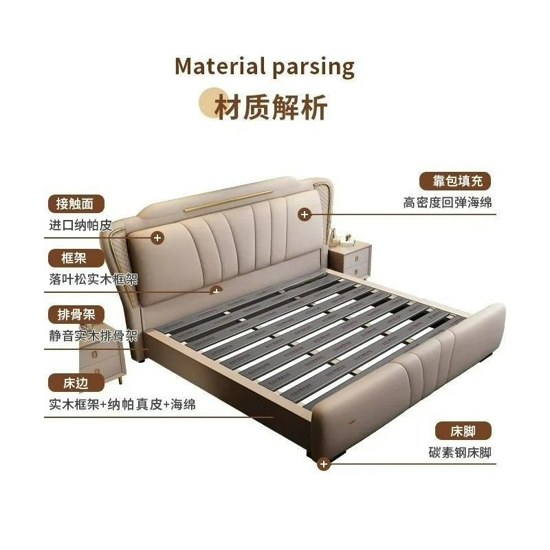 Italian master bedroom double bed 1.8x2 luxury double bed storage 1.5m net red leather bed