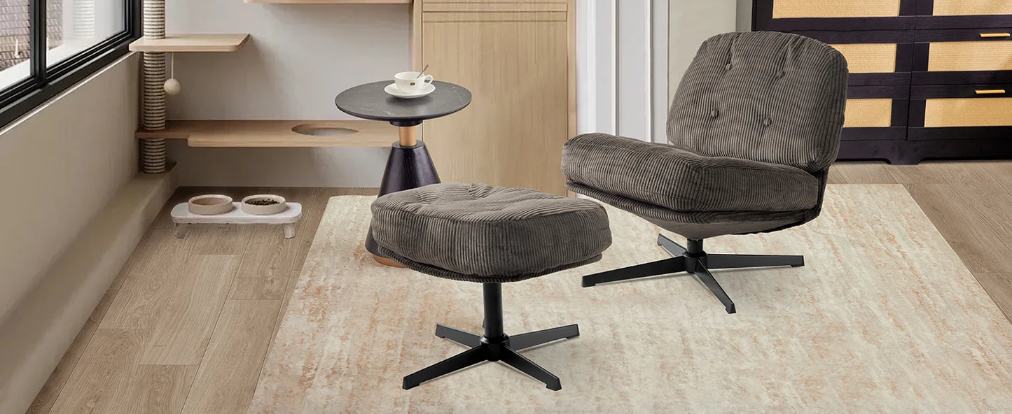 Redlife Modern Foldable Accent Chair 360° Swivel Tufted Lazy Chair Upholstered Lounge Chair w/ Thickened Cushion for Living Room