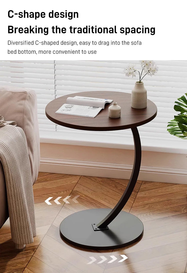 Light luxury round bedside coffee table home simple movable sofa side table for small apartments