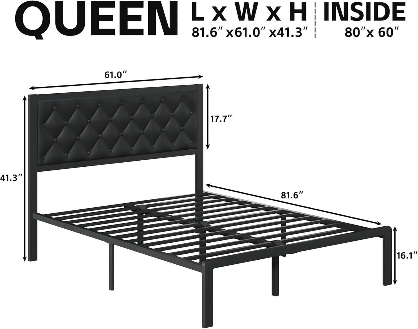 Full Size Bed Frame with Storage Space and PU Leather Upholstered Bed Frame Platform, Easy Assembly, No Box Spring Needed