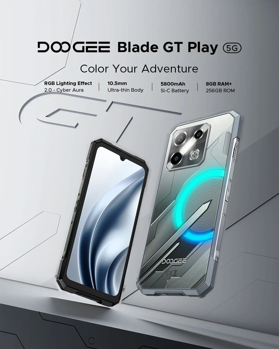 Global Version DOOGEE Blade GT Play Rugged Phone 20(8+12)GB 256GB 6.72” FHD+ 120Hz LED Light Effect Dimensity 7025 50MP Camera
