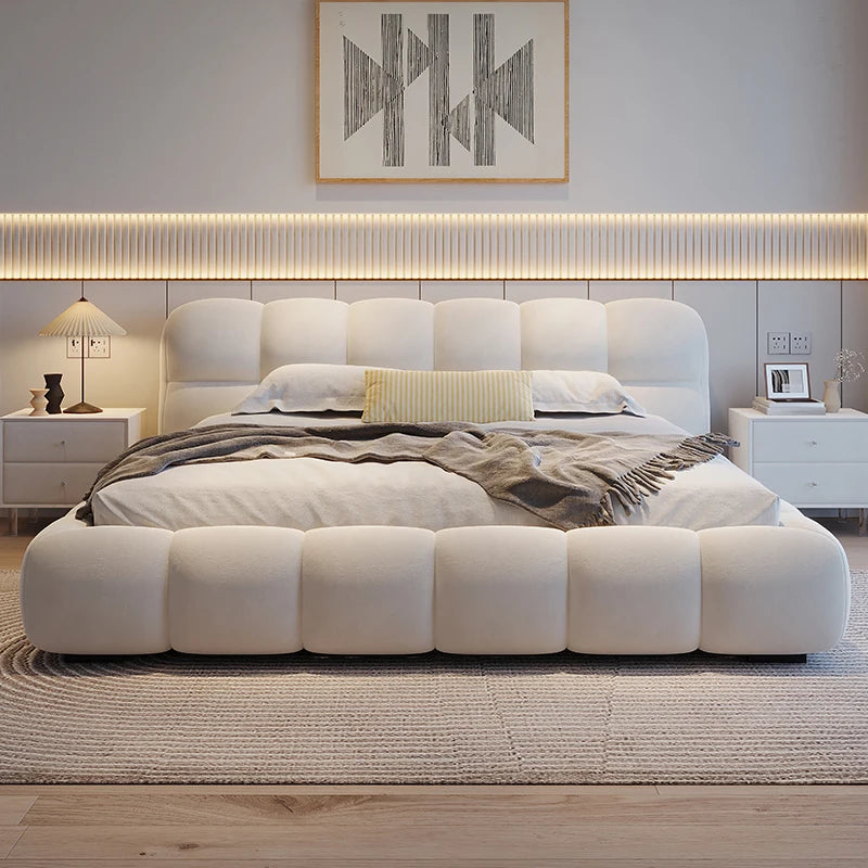 Modern Twin Minimalist Bed Cream High End Lazy Design Small Family Confortable Bed Aesthetics Quality Wedding Muebles Furniture