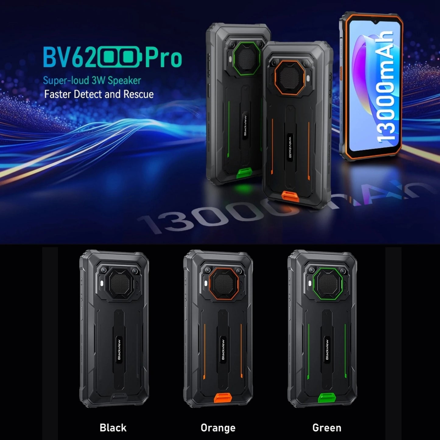 Blackview BV6200 Pro Rugged Phone Android 13 Helio P35, 6.56'' 6GB+128GB Smartphone 13000mAh 18W Fast Charge NFC Cell Phone