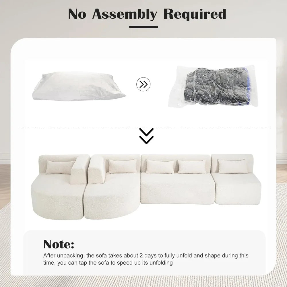 144" Upholstered Sofa, Deep Seat Modern Modular Sofa with 2 Movable Chaise Lounge & 5 Pillows, Free-Combined Couch for Living Ro