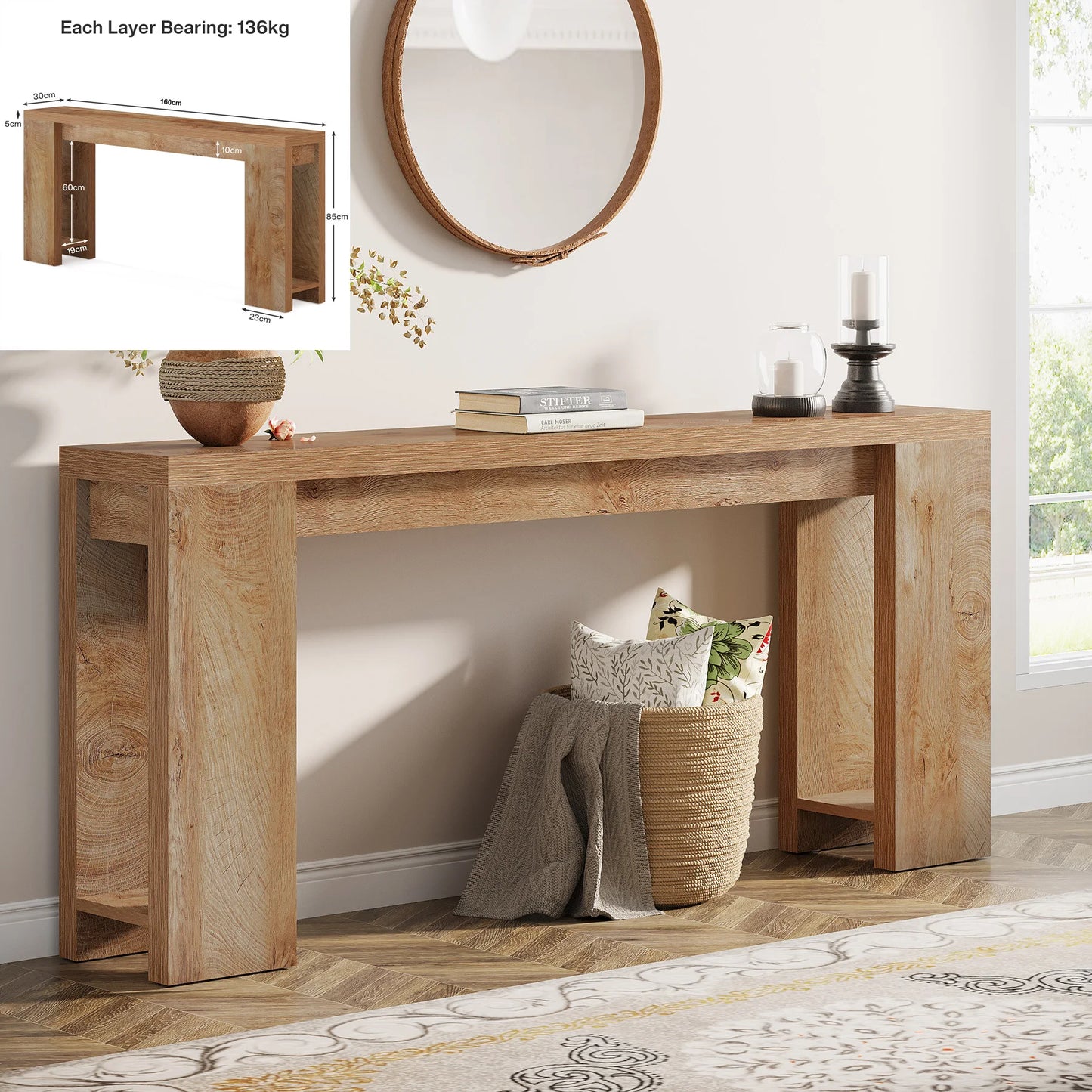 Tribesigns 63-Inch Long Console Table, Farmhouse Wooden Sofa Table Behind The Couch, Narrow Entryway Table for Entrance, Hallway