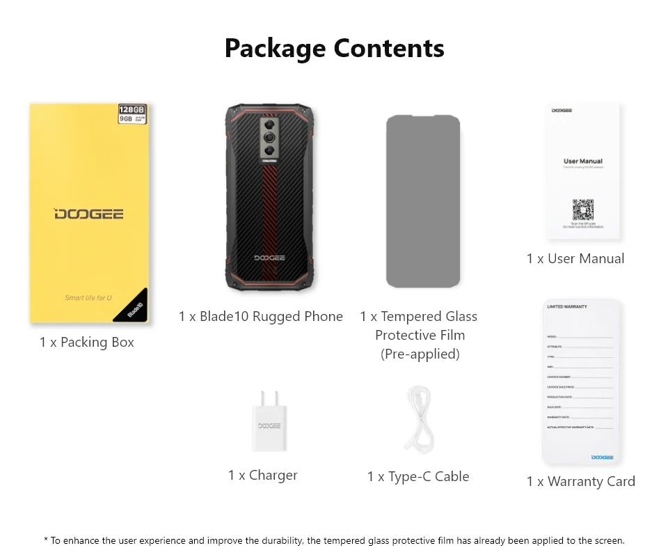 DOOGEE Blade10 Rugged Phone 6.56 Inch 90Hz IPS Display 9GB(4+5) 128GB Octa Core 16MP Main Camera 5150mAh Android 14 Face Unlock