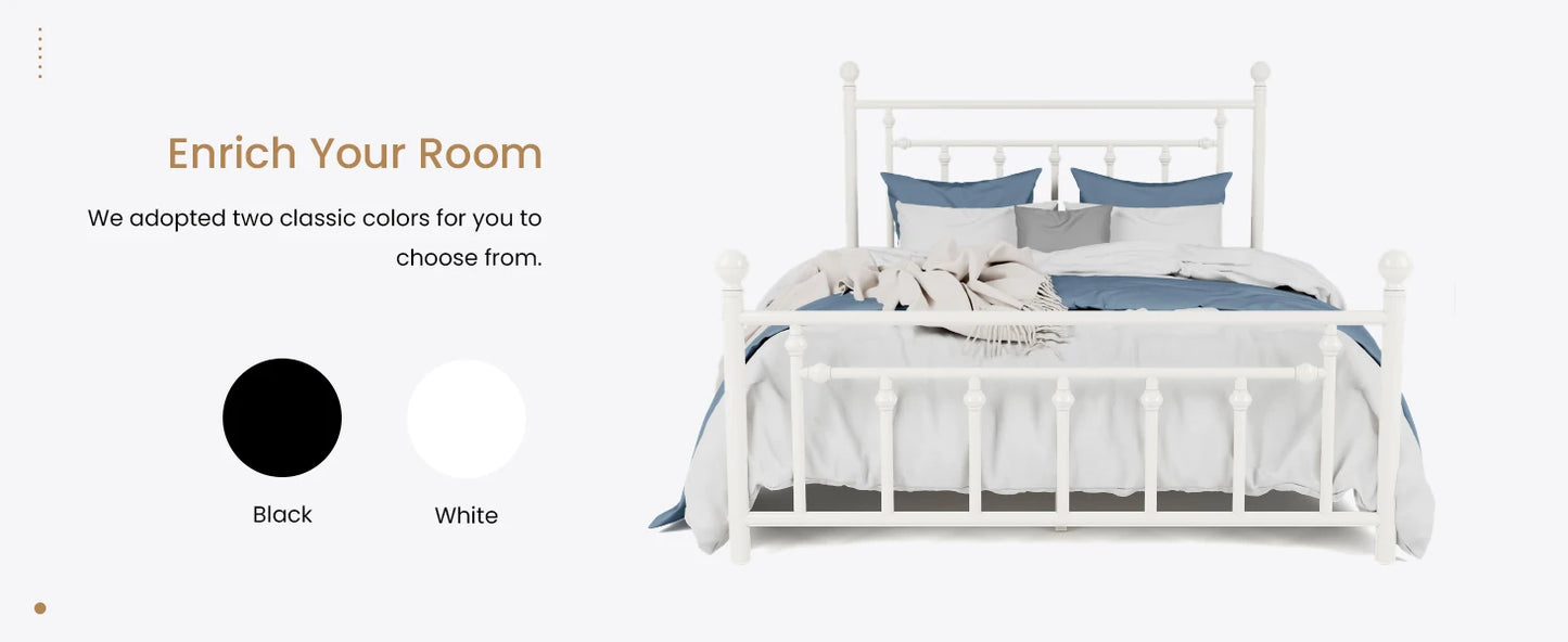 14'' Full Size Metal Platform Bed Frame/Victorian Headboard and Footboard/Steel Slats Mattress Foundation for Storage