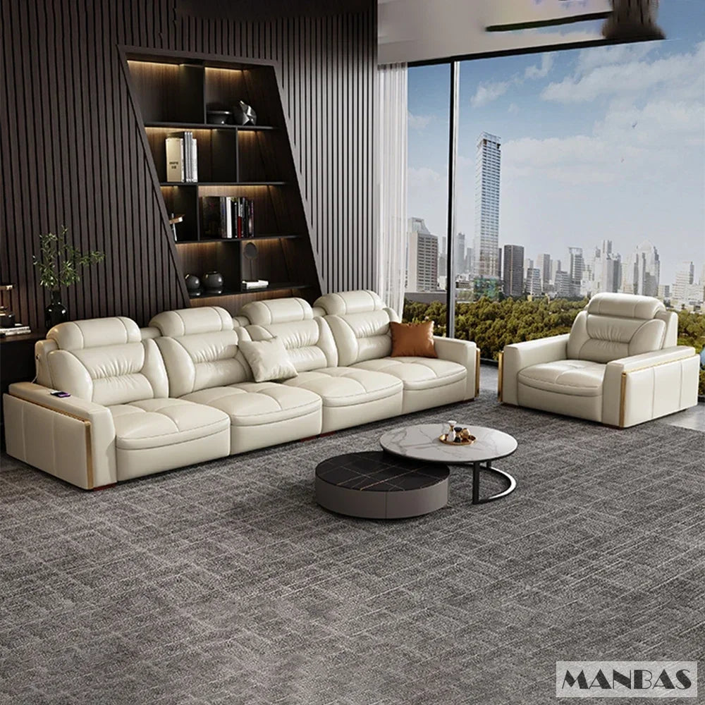 Linlamlim Modern Genuine Leather Sectional Sofa Set with Chaise Lounge– Upholstered Modular Couch with USB and Bluetooth Speaker