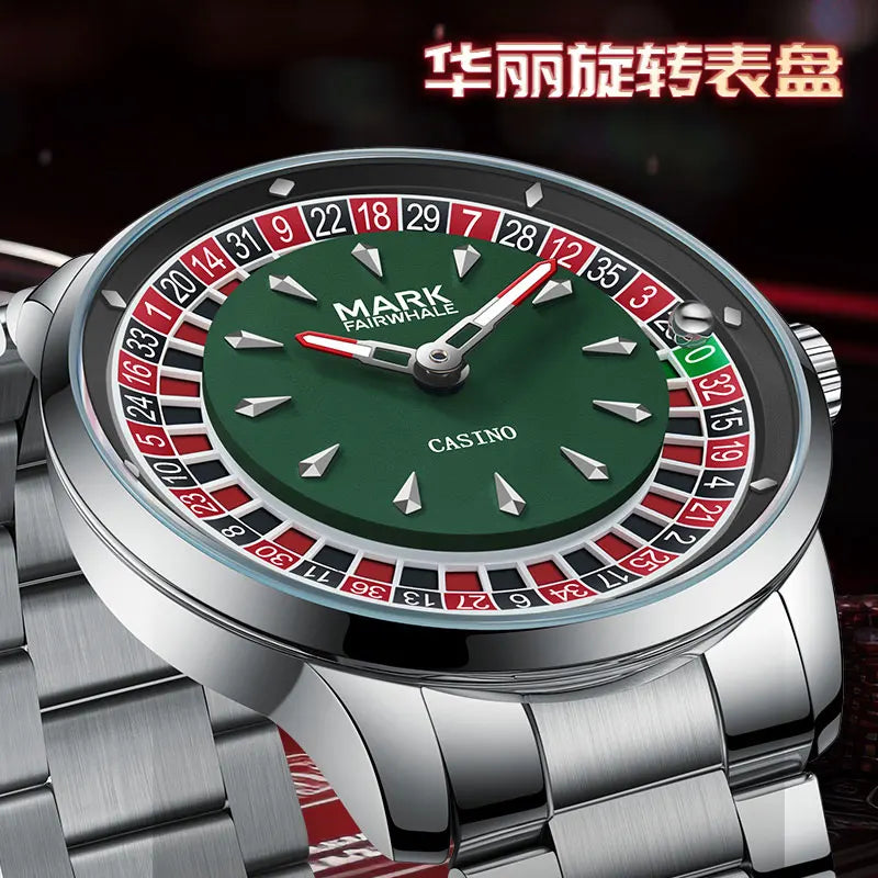 Mark Fairwhale 2025 New Top Brand Men Quartz Watch Arabic numerals Rotating Dial Roulette Automatic Watch Diamond Luminous Hand