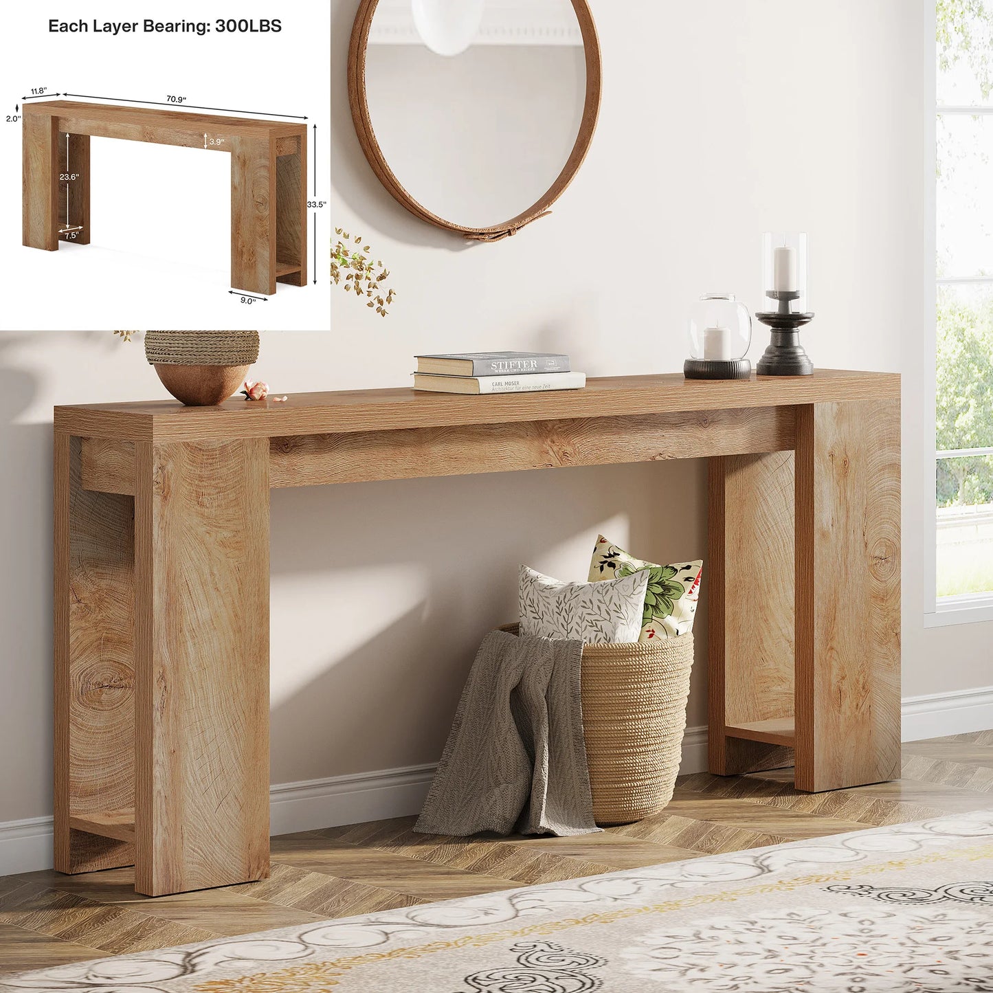Tribesigns 63-Inch Long Console Table, Farmhouse Wooden Sofa Table Behind The Couch, Narrow Entryway Table for Entrance, Hallway